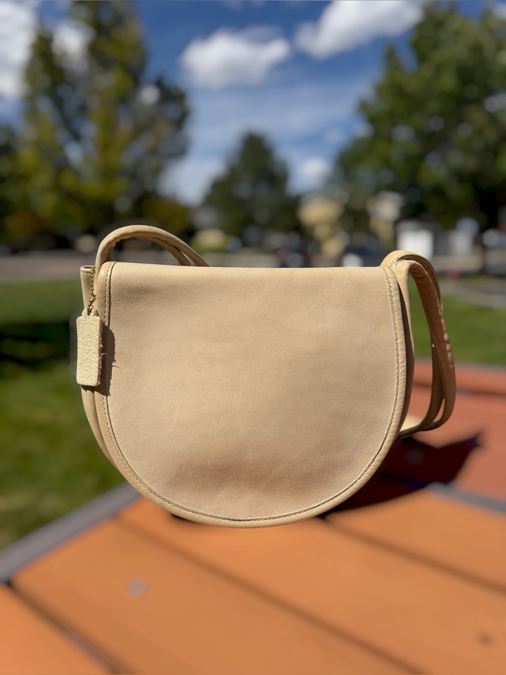 Vintage Coach 9240 NYC Pulley Bag 1970s Bone Leather Pre-Registration Hangtag